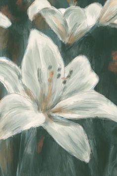 a painting of a white flower on a black background