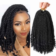 6 inch braids Crochet Braids For Black Women, Box Braids Curly Ends, Box Braids Curly, Plats Hairstyles, Braids Curly Ends, Curled Box Braids, Braids Bohemian, Short Crochet Braids