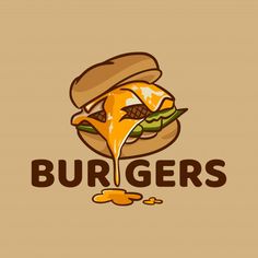 burgers logo with cheese on top and sauce pouring out of the bottom, in brown background