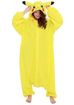 Pokemon Adult Yellow Pikachu Kigurumi Pikachu Pajamas, Yellow Pikachu, Bed Comfy, Mouse Pokemon, Addams Family Costumes, Scary Costumes, Pokemon Pikachu