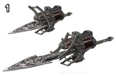 two metal swords with intricate designs on them