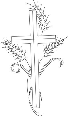 a cross with flowers and leaves in the center is outlined on a white paper background