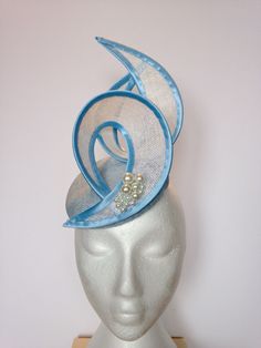 Ivory & pale blue "Jasmine" headpiece - Alison Roe Millinery S/S16 Blue Jasmine, Sinamay Hat, Mad Hat, Jewelry Knowledge, Painted Hats, Crazy Hats