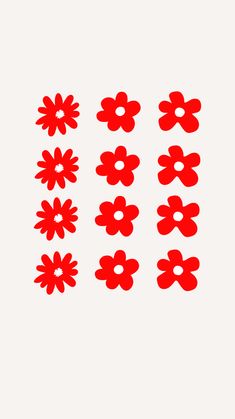 six red flowers are arranged in the shape of four different shapes on a white background