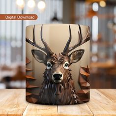 a coffee mug with an image of a deer on it