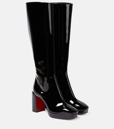 Alleo 90 patent leather knee-high boots in black - Christian Louboutin | Mytheresa Hermes Boots, Valentino Boots, Dr Shoes, Leather Knee High Boots, Girly Shoes, Knee High Leather Boots, Dream Shoes