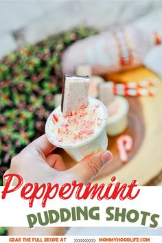 peppermint pudding shots with text overlay