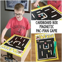 cardboard box magnetic pac - man game for toddlers to play on the table with