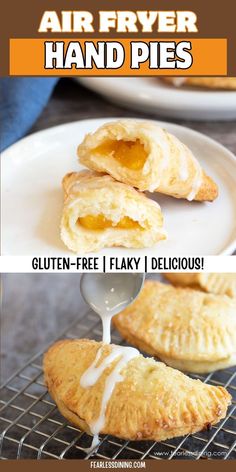 an air fryer hand pie is being drizzled with icing