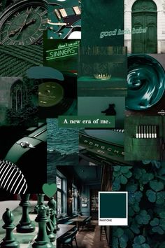 a collage with green and black colors