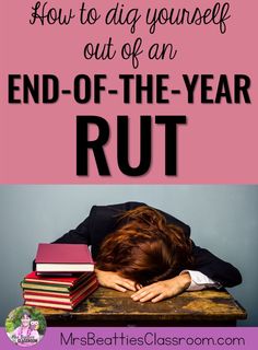 a woman with her head on top of books and the words how to dig yourself out of an end - of the year rut