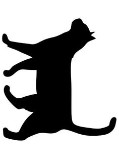 a black and white silhouette of a cat jumping up in the air with its front paws on it's back legs