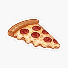 a slice of pizza with pepperoni and cheese sticker on it's side