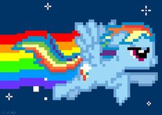 an image of a pixelated unicorn with rainbows on it's back side