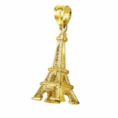 14K Yellow Gold EIFFEL TOWER 3D Pendant This Pendant is crafted from Solid 14K Yellow Gold and comes Polished-finish. Dimension is 5/16 in x 7/8 in (8 mm x 21 mm). The measurement is not including the bale. Weight Approx. is 2.30g Material  14K Yellow Gold Metal Type 14K Yellow Gold The quality is excellent. A perfect gift. Gold Eiffel Tower, 3d Pendant, Gold Feathers, Dog Pendant, Feather Pendant, Free Boxes, Fine Jewellery Necklace, Decorative Bells, Sterling Silver Necklaces