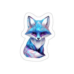 a sticker with an image of a fox on it's face, sitting down