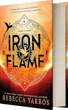 the front and back cover of iron flame by rebeca yarros book review