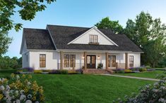 this is a computer rendering of the front elevation of these country homeplans house plans