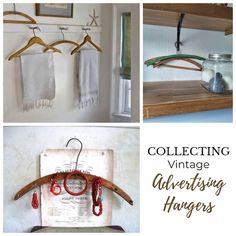 collage of vintage advertising hangers and other items