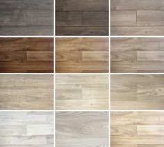 the different types of wood flooring are shown in this image, including white and brown