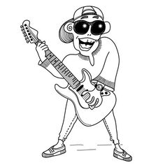 a cartoon character playing an electric guitar with headphones and sunglasses on, while wearing shades