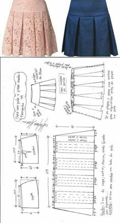 an image of a skirt pattern with measurements and instructions to make it into a dress