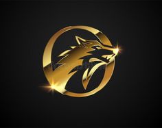 golden wolf logo on black background with sparkles royalty illustration for design and printing stock photo