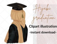 a graduation cap and gown on top of a graduate's hat with the words, hippie graduation clipart illustration - instant download