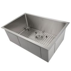 stainless steel kitchen sink with grids on the bottom