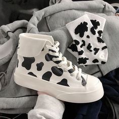 High-Top Platform Cow Canvas Women Shoes · Shop Zola · Online Store Powered by Storenvy Y2k Aesthetic Fashion, Cowboy Shoes, Kawaii Shoes, Cow Canvas, Spring Sneakers, Cute Sneakers, Shoe Print, Kawaii Clothes, High Top Shoes