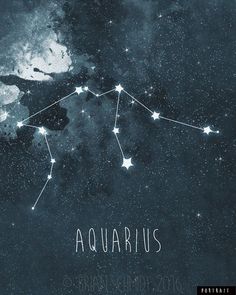 the aquarius zodiac sign is shown on a starry sky with stars in it