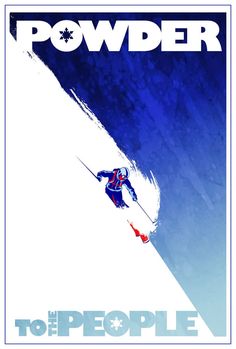 a skier is skiing down the side of a snow covered mountain with words on it