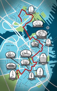 a map with many different locations in the city and numbers on each side, including buildings