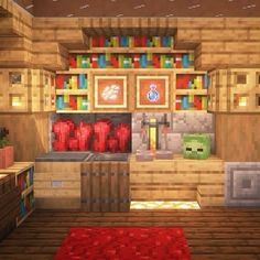 an image of a room in minecraft with lots of items on the shelves and floor