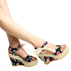 FREE SHIPPING Women Sweet Flowers Buckle Open Toe Wedge Sandals JKP1627 Summer Open Toe Heels With Eva, Beach Season Wedge Sandals With Round Toe, Spring Open Toe Wedge Sandals, Beach Fabric Platform Heels, Closed Toe Fabric Wedge Sandals For Vacation, Fabric Wedge Heel Sandals For Summer, Fabric Wedge Sandals For Summer, Fabric Wedge Heel Sandals For Spring, Summer Fabric Wedge Sandals