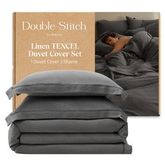 the linen bedding set is in grey