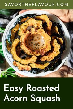 Our simple recipe shows you how to roast and cut an acorn squash.  This Thanksgiving side dish is easy and healthy.  Just cut in half, scoop out the seeds, slice into rings, brush with butter and spices, and bake in the oven.  You’ll have a fall dinner favorite! Acorn Squash Recipes Healthy, Vegan Thanksgiving Side Dishes, Roasted Acorn Squash, Acorn Squash Recipes, Thanksgiving Side Dish, How To Roast