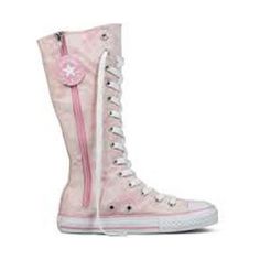 Converse Chuck Taylor Tall XHI Prism Size: 4.5.  Color: Multicolor.  Gender: female.  Age Group: kids. Pink Knee High Converse, Tall Converse, Long Converse, Wattpad Outfits, Knee High Converse, Converse Boots, Pastel Shoes, Kawaii Outfit Ideas, Throwing Fits