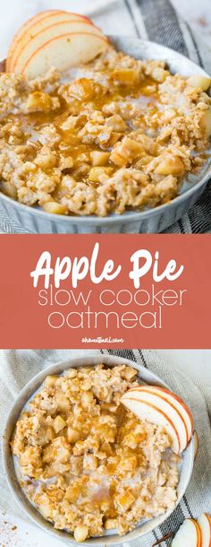 apple pie slow cooker oatmeal in a bowl