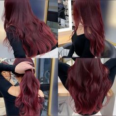 red hair inspo cherry red wine red deep red brown Brown Wine Hair Color, Deep Wine Red Hair, Dark Red Hair Pale Skin, Cherry Red Brown Hair, Cherry Wine Hair, Dark Cherry Red Hair, Deep Cherry Red Hair, Mahogany Red Hair