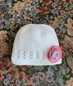 Baby girl hand knitted hat color: white/pink Size: Newborn - 3 months. it stretches, washable. NO RETURNS, NO EXCHANGES, FINAL SALE. Cute White Knitted Bonnet, Cute White Knitted Beanie, White Knitted Hat For Spring, Cute White Crochet Hat For Gift, Cute White Crochet Hat For Gifts, Cute White Crochet Hat As Gift, Cute White Knitted Hat, White Crochet Bonnet, One Size Fits Most, White Crochet Bonnet One Size Fits Most