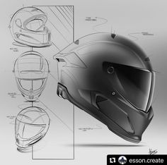 a drawing of a motorcycle helmet on top of a white surface with blueprints