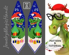 a green dragon wearing a santa hat and glasses is holding a sign that says pattern & tutor