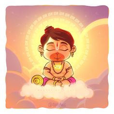 a cartoon character sitting on top of a cloud with the sun in the sky behind him