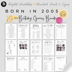 the birthday games bundle for born in 205 is shown with an image of balloons and numbers