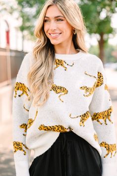 shop the mint, boutique clothing for women, trendy online boutique Skirts For Fall, Tiger Sweater, Floral Cocktail Dress, Black Tie Dress, Long Sleeve Outerwear, Two Piece Swimwear, White Tiger, Friend Outfits, Tiger Print