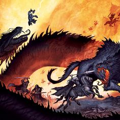 an image of a dragon attacking a knight