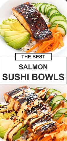 the best salmon sushi bowls with cucumbers and carrots