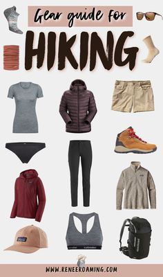 the ultimate guide to hiking for beginners with text overlay that says, gear guide for