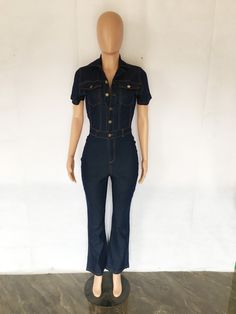 Short Sleeve Button Down Straight Denim Jumpsuit Denim Blue Short Sleeve Jumpsuit With Button Closure, Short Sleeve Denim Blue Jumpsuits With Button Closure, Short Sleeve Denim Jumpsuits And Rompers With Button Closure, Short Sleeve Denim Jumpsuit With Buttons, Trendy Short Sleeve Jumpsuits And Rompers With Buttons, Fitted Denim Button-up Jumpsuit, Denim Overall Jumpsuit With Button Closure, Denim Overall Jumpsuits And Rompers With Button Closure, Fitted Overalls With Button Closure And Short Sleeves